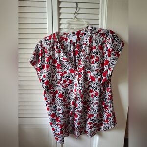 Liz Claiborne Floral Blouse - Red, Black, and White